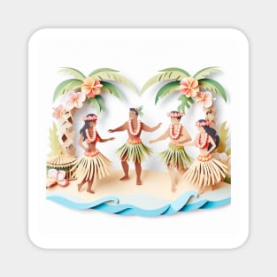 Kane and Wahine Hula Dancers - Paper Art Magnet