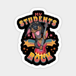 Fun Doxie Dog with guitar on Students Rock with stars Magnet