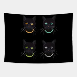 4 Black cats Halloween Tapestry