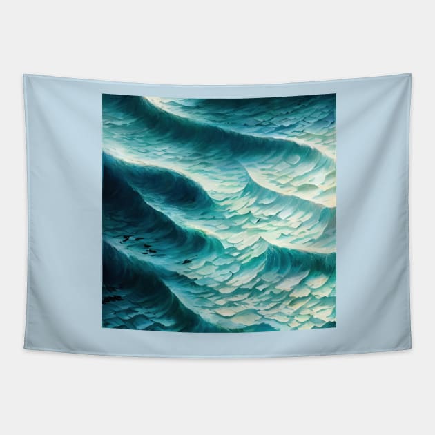 Hyperrealistic blue ocean waves Tapestry by Crestern