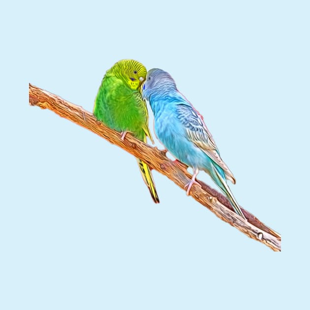 Cute budgies beaking by MarionsArt