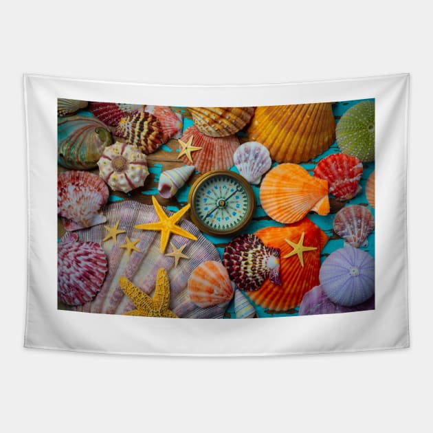 Compass And Seashells With Starfish Tapestry by photogarry
