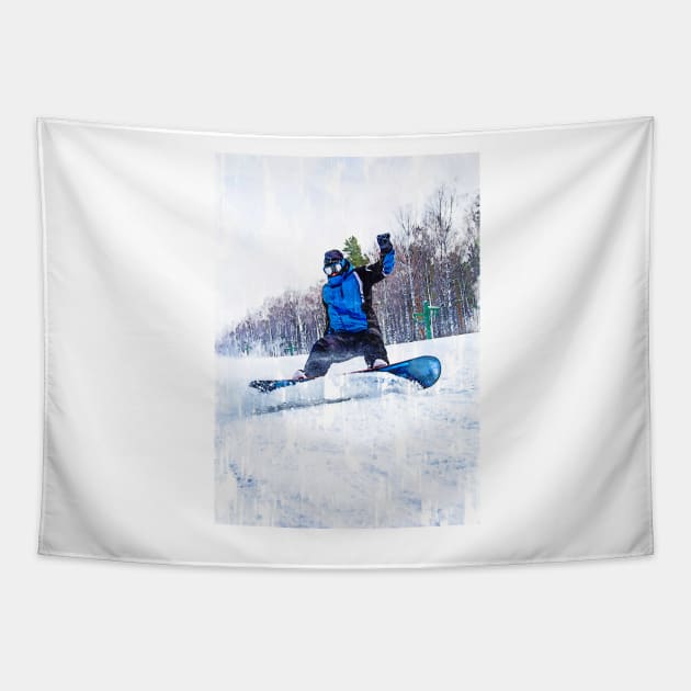Snowboarder In Action. For snowboarding lovers. Tapestry by ColortrixArt