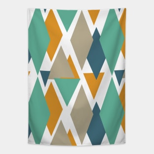 Turquoise Blue Orange Tan Triangles Mid Century Pattern Tapestry