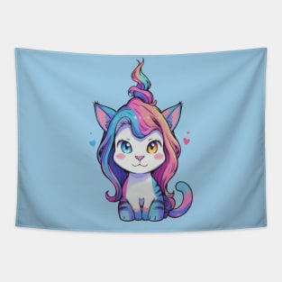 Whimsical Cat and Colorful Unicorn Tapestry