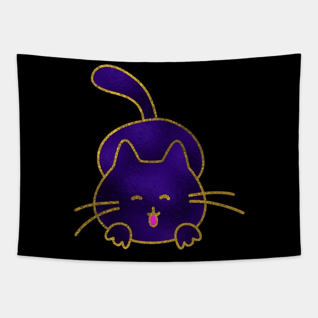 Cute Happy Purple Stained Glass Cat Tapestry by Nartissima