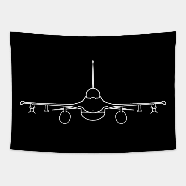 F-16 classic aircraft outline graphic (white) Tapestry by soitwouldseem