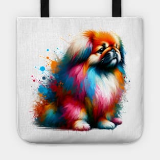 Pekingese Dog in Vivid Splashed Paint Style Tote