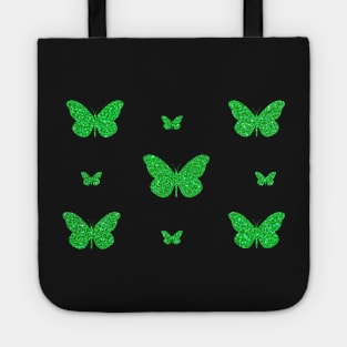 Green Faux Glitter Butterflies Tote