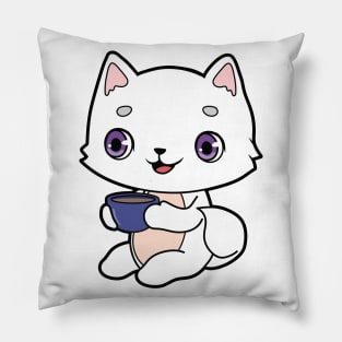 Cat with Cup of Coffee Pillow