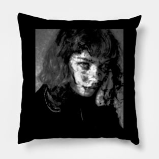 Beautiful girl, grayscale. Overlay with some black shapes. Dark and beautiful. Pillow