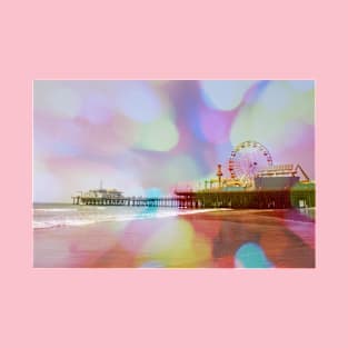 Colorful Blurry Bokeh Santa Monica Pier T-Shirt