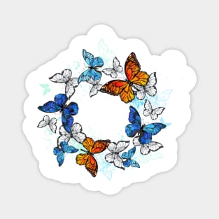 Round Frame with Monarchs and Morpho Magnet