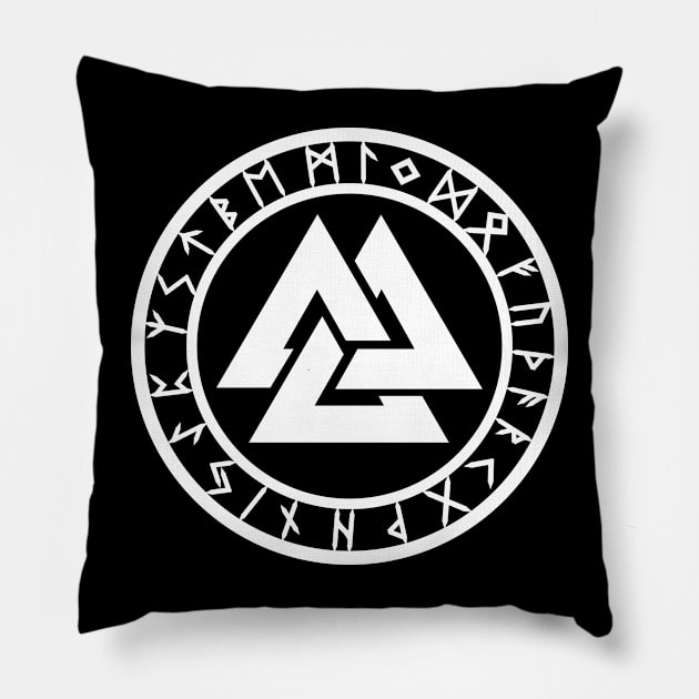 Valknut /// Rune Circle White Pillow by Gumless