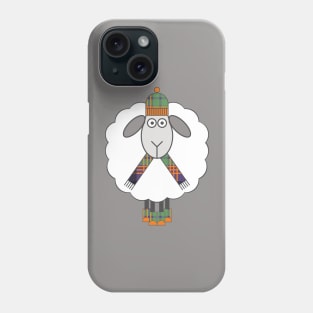 Cosy Winter Sheep with Orange, Green and Purple Tartan Hat, Scarf and Boots Phone Case