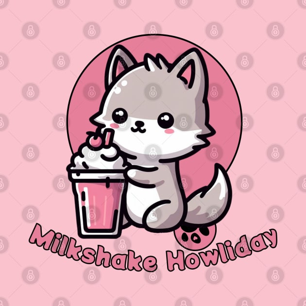 Cute Wolf with Strawberry milkshake by Japanese Fever