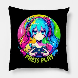 Press play gamer girl Pillow