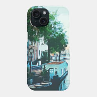 Amsterdam canal boats watercolor art painting Phone Case