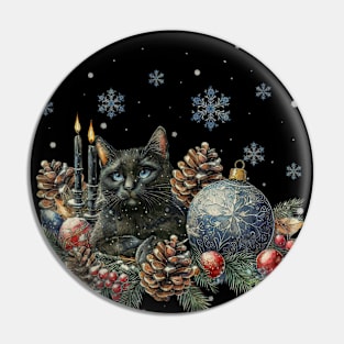 Christmas composition and Black cat, winter scene, snow, holidays, cat in snow, cat in winter, cat lovers Pin