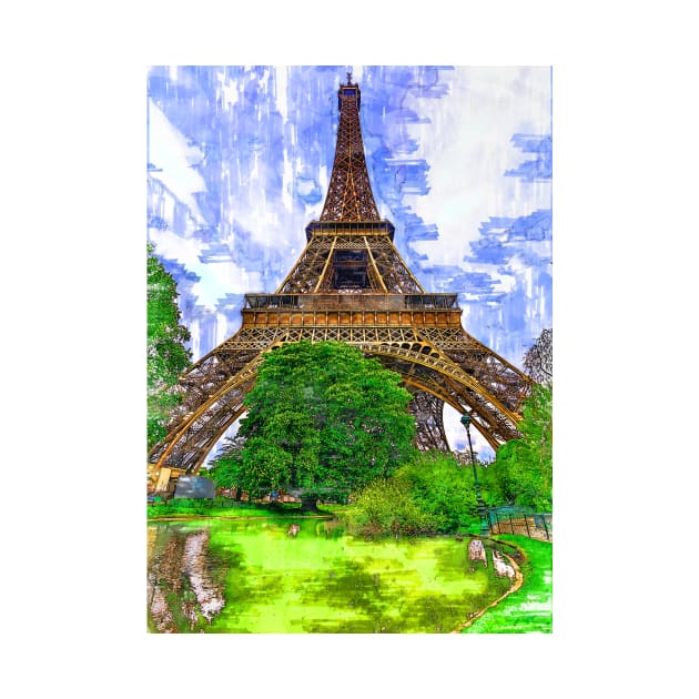 Eiffel Tower Green Lake Paris. For Eiffel Tower & Paris Lovers. by ColortrixArt