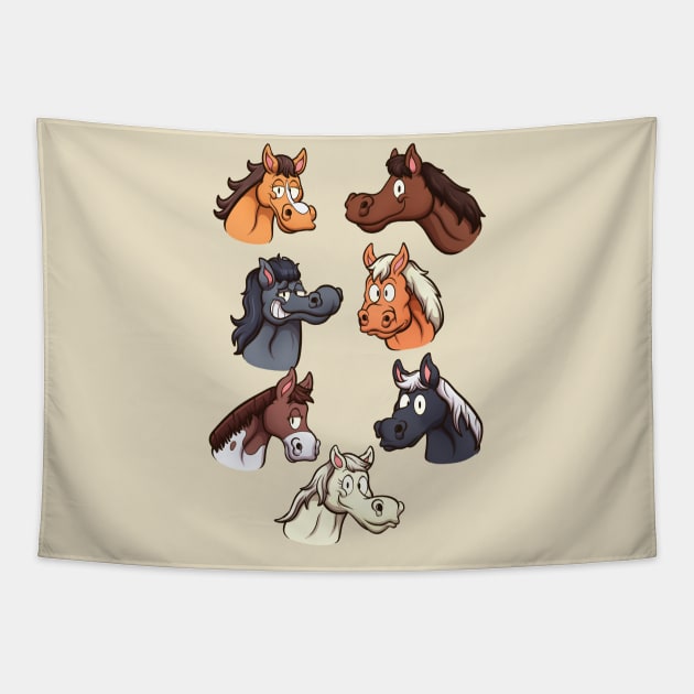 Cute Horse Heads Tapestry by TheMaskedTooner