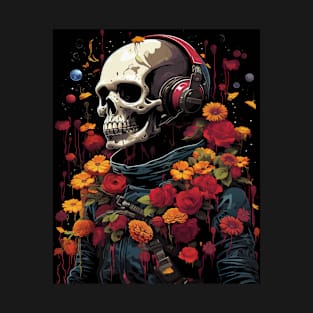 l Floral Eternity: Rose-Adorned Skull Design T-Shirt