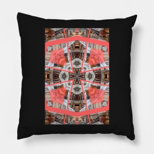 Living Coral Pantone Colour of the Year 2019 pattern decoration with neoclassical architecture Pillow