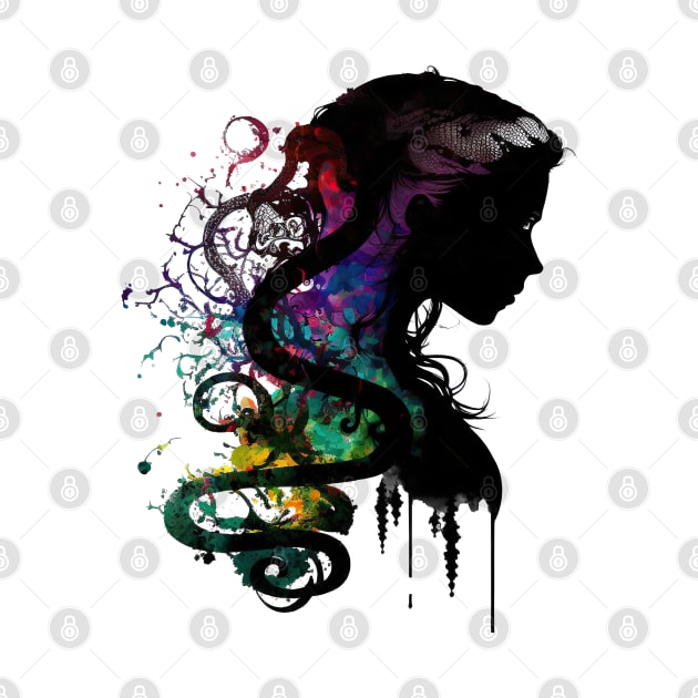 Colorful Silhouette of Woman with Tendrils by daniel4510