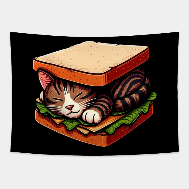 Tabby Cat is Sleeping inside a Sandwich Tapestry by Plushism