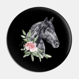 Floral Wild Horse Mustangs Animal Spirit Wildlife Rescue Pin