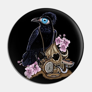 Crow and cat skull Pin