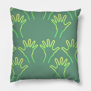 Cave Hands Anew Yellow-Green on Soft Green Pillow