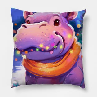 Cute Hippopotamus Drawing Pillow