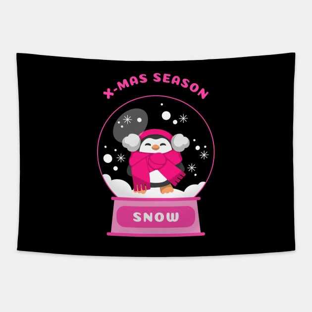 Xmas Season Snow Penguin (Pink) Tapestry by GideonStore