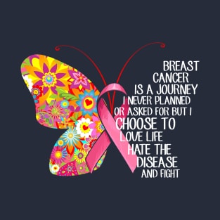 Butterfly Ribbon Breast Cancer Warrior Fight T-Shirt