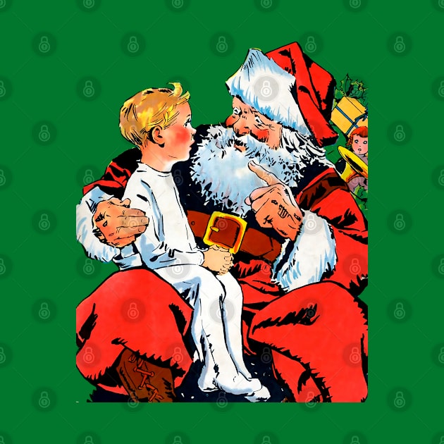 little boy asks Santa Claus for gifts for his merry Christmas Retro Vintage Comic Book by REVISTANGO