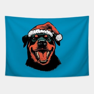 Rottweiler in a Santa hat Tapestry