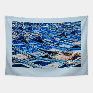 Blue fishing boats harbour Tapestry