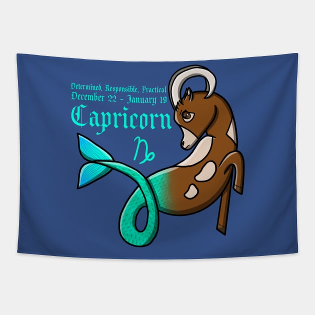 Capricorn Zodiac Sign Dates & Traits Tapestry by Pheona and Jozer Designs