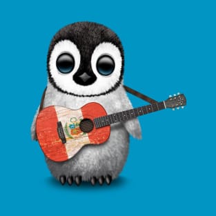 Baby Penguin Playing Peruvian Flag Guitar T-Shirt