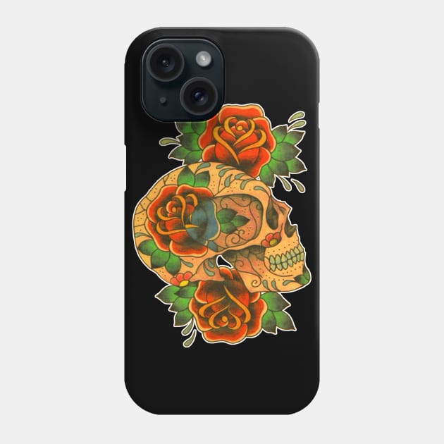 Skull and Roses Tattoo Style Design Phone Case by tattoodesigns