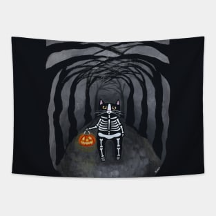 Trick Or Treat Skellie Cat Tapestry