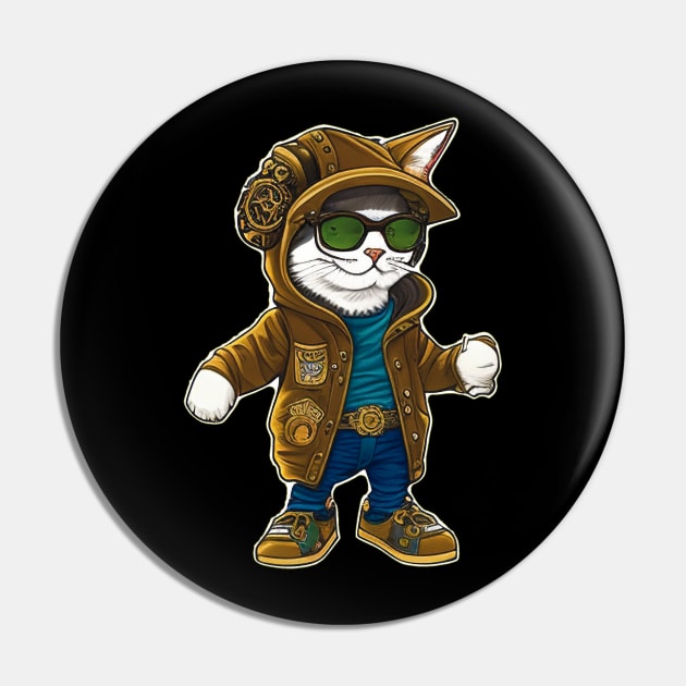 Steampunk Cat in Goggles and Jacket Pin by ImaginativeInkPOD