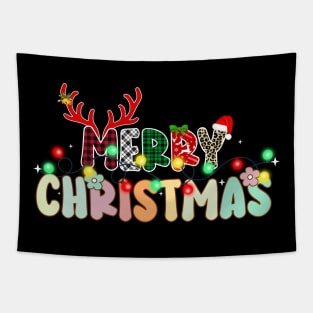 Merry Christmas Groovy Leopard Buffalo White Deer Red Plaid Tapestry