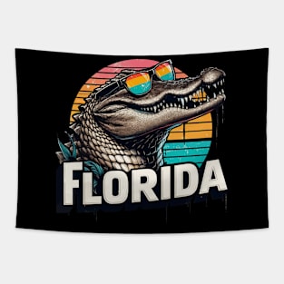 Retro Florida Funny alligator in Sunglasses Tapestry