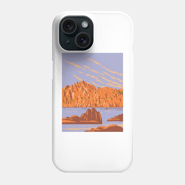 Watson Lake at Granite Dells in Prescott Arizona USA WPA Art Poster Phone Case by retrovectors