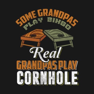 Funny Real Grandpas Play Cornhole Bean Bag Toss Design T-Shirt