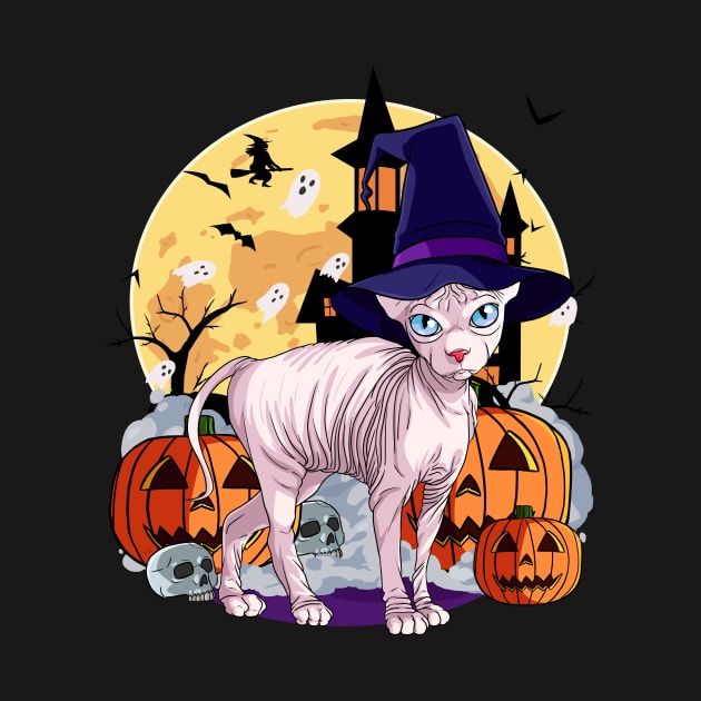 Sphynx Cat Funny Halloween Witch Pumpkin by Noseking