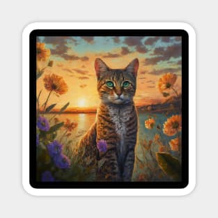 cute cat with flowers ,funny cats with flowers , cats lovers Magnet