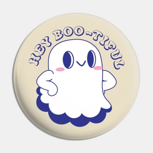 A cute little ghost saying "Hi Boo-tiful" to you Pin